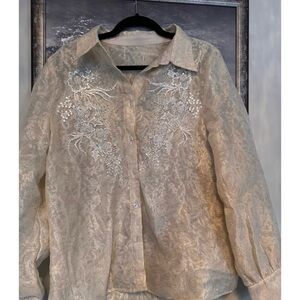 Elegant Cream Floral Embroidered Women's Top